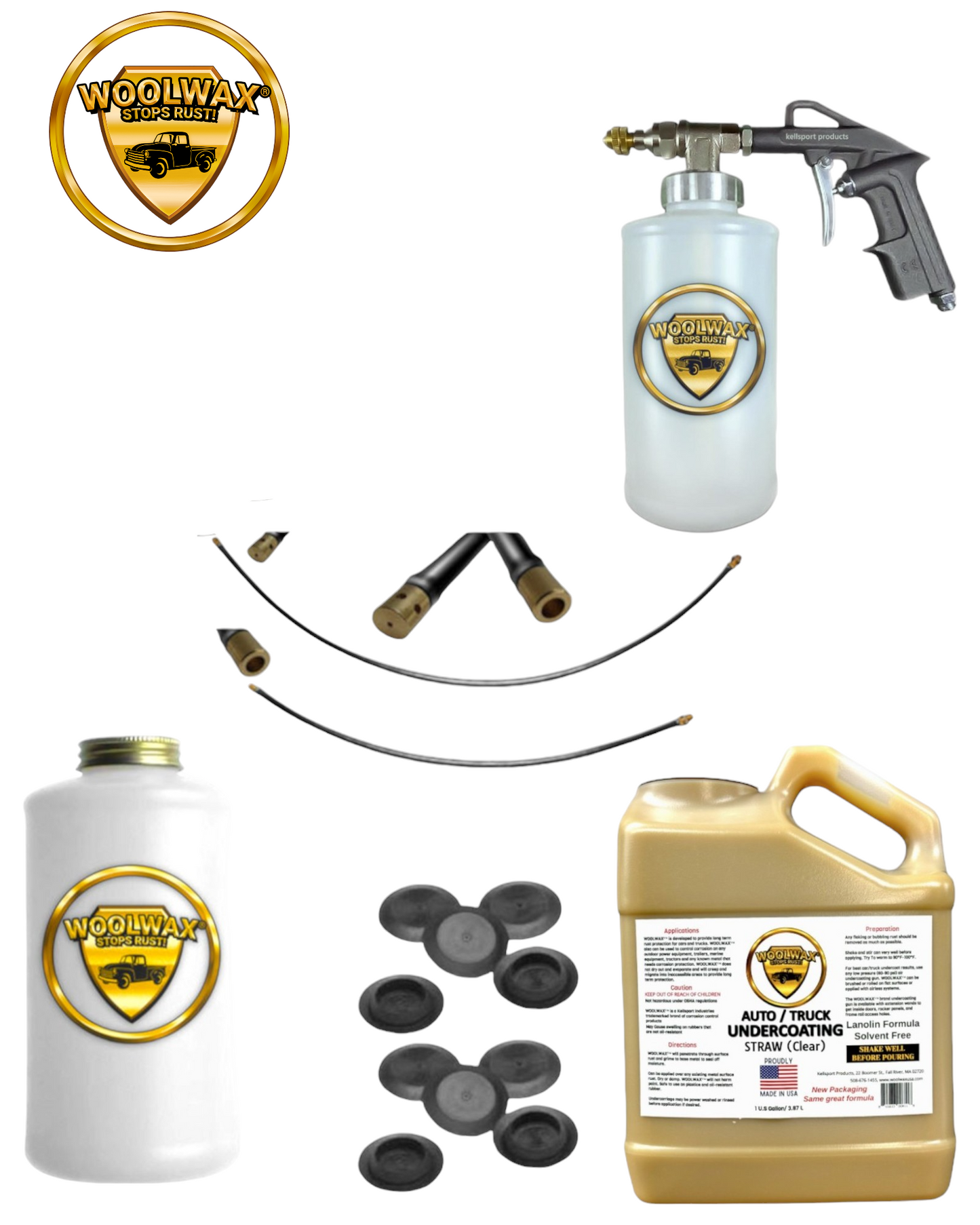 Woolwax Auto & Truck Undercoating kit #1 STRAW (clear) ONE Gallon Kit with PRO GUN & wands