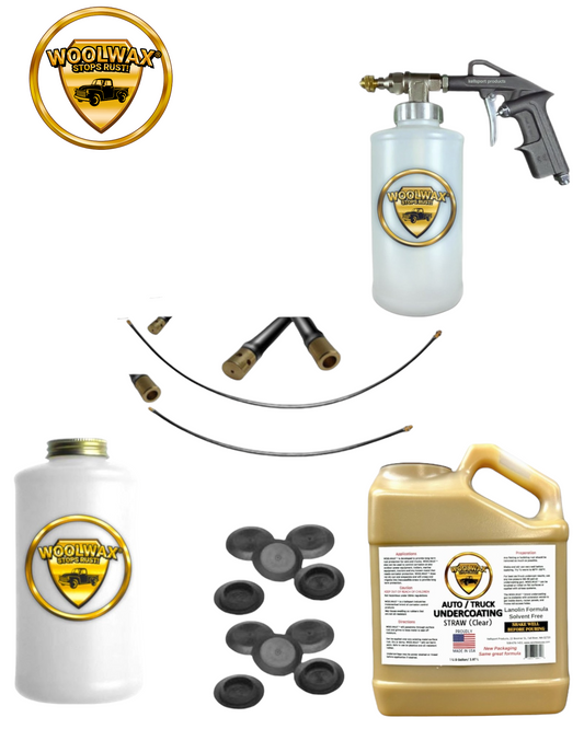 Woolwax Auto & Truck Undercoating kit #1 STRAW (clear) or Black ONE Gallon Kit with PRO GUN & wands